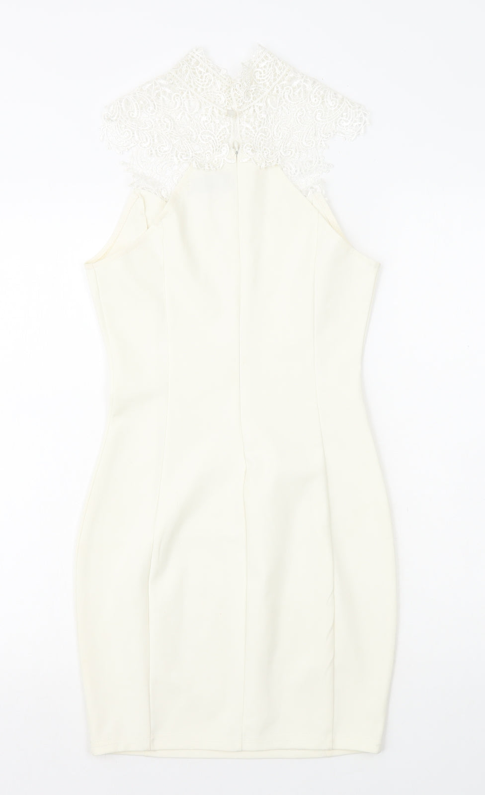 Miss Holly Womens White Cotton Mini Size XS High Neck Zip - Lace Top
