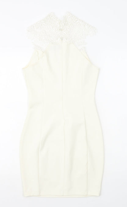 Miss Holly Womens White Cotton Mini Size XS High Neck Zip - Lace Top