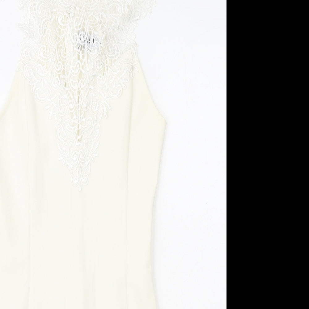 Miss Holly Womens White Cotton Mini Size XS High Neck Zip - Lace Top