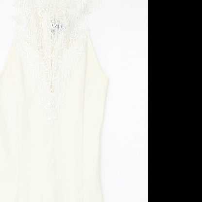 Miss Holly Womens White Cotton Mini Size XS High Neck Zip - Lace Top