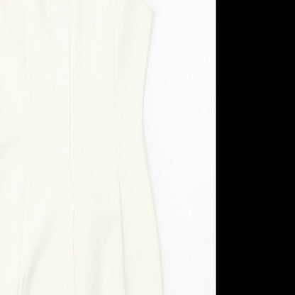 Miss Holly Womens White Cotton Mini Size XS High Neck Zip - Lace Top