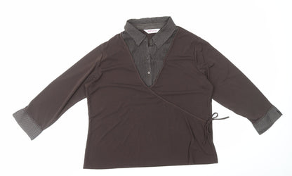 Bonmarché Womens Brown Polka Dot Polyester Basic Blouse Size 20 Collared