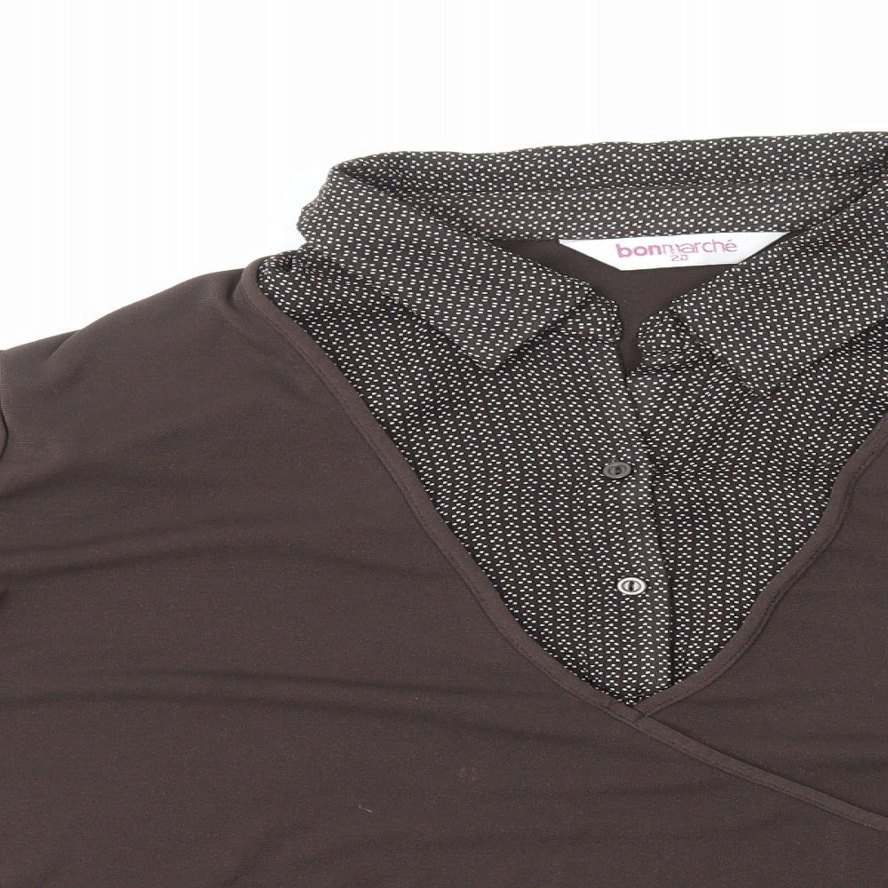 Bonmarché Womens Brown Polka Dot Polyester Basic Blouse Size 20 Collared