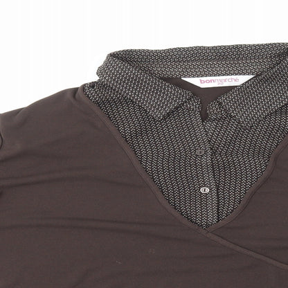 Bonmarché Womens Brown Polka Dot Polyester Basic Blouse Size 20 Collared