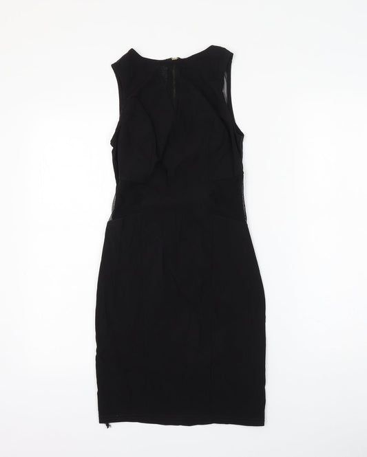 New Look Womens Black Viscose Tank Dress Size 8 Round Neck Zip
