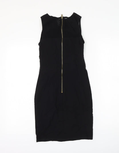 New Look Womens Black Viscose Tank Dress Size 8 Round Neck Zip