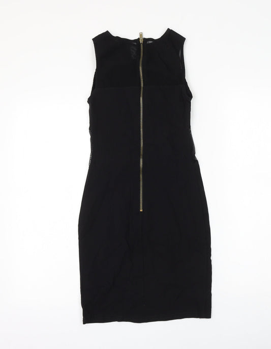 New Look Womens Black Viscose Tank Dress Size 8 Round Neck Zip