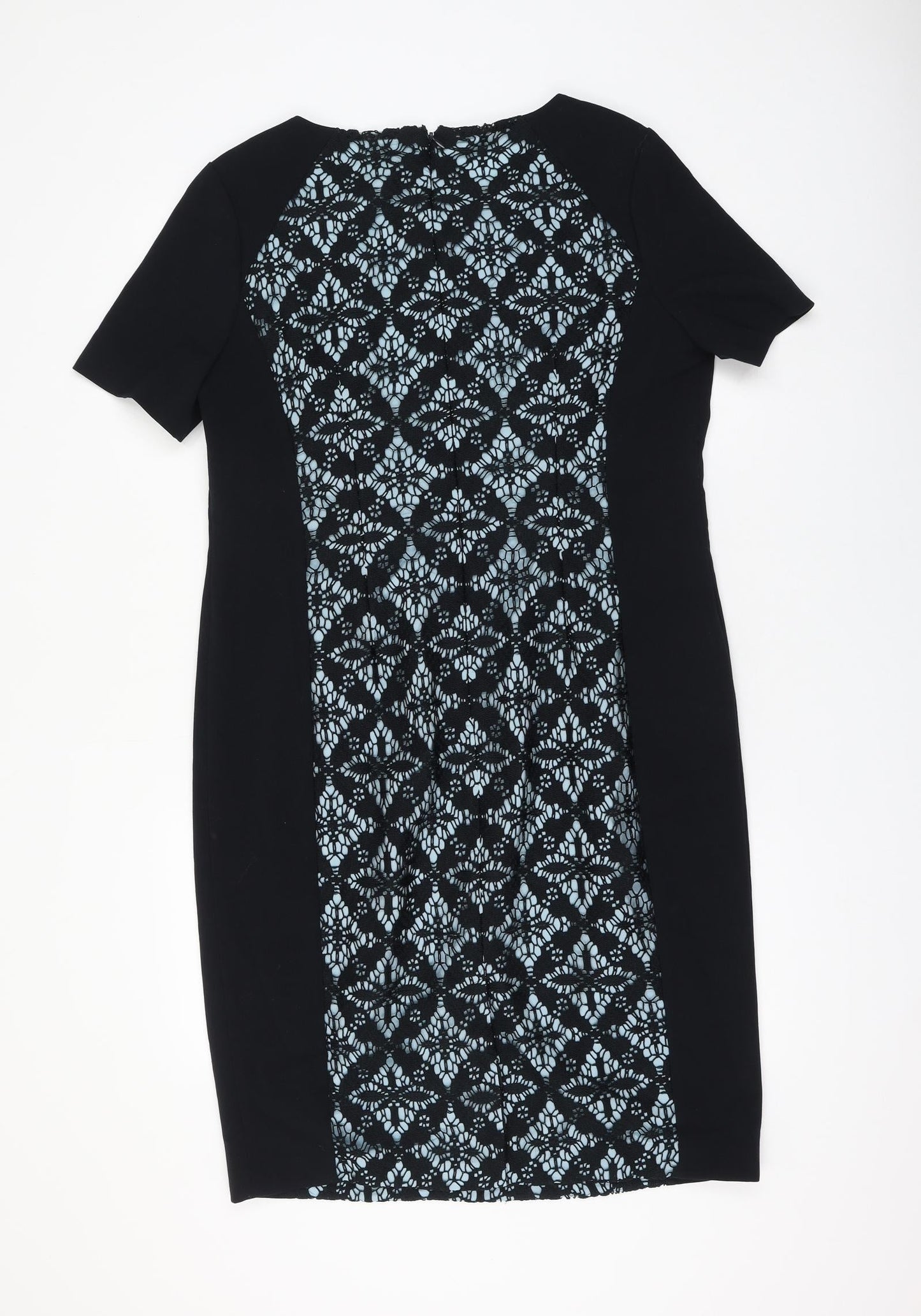 Planet Womens Black Geometric Polyester Shift Size 14 Round Neck Zip