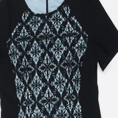 Planet Womens Black Geometric Polyester Shift Size 14 Round Neck Zip