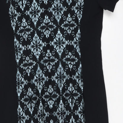 Planet Womens Black Geometric Polyester Shift Size 14 Round Neck Zip