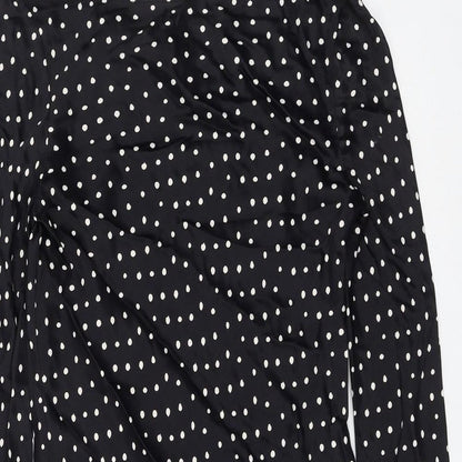 Zara Womens Black Polka Dot Viscose Shift Size M Round Neck Pullover