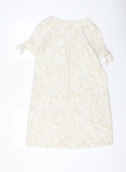 TU Womens Beige Geometric Linen Shift Size 8 V-Neck Pullover