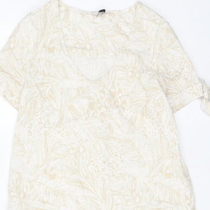 TU Womens Beige Geometric Linen Shift Size 8 V-Neck Pullover