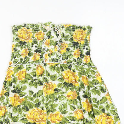 Primark Womens White Floral Cotton Shift Size 14 Off the Shoulder Pullover