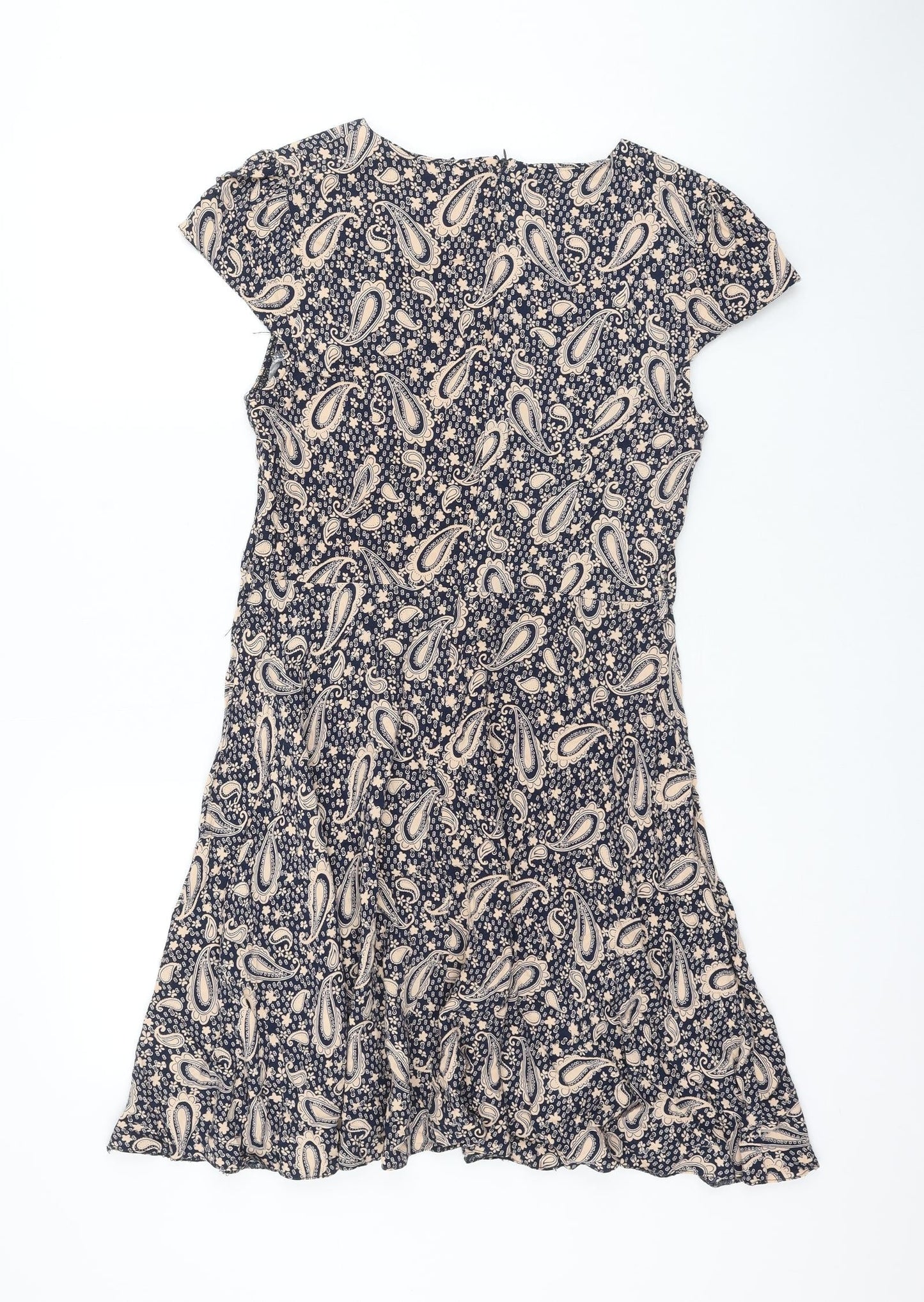 Izabel London Womens Blue Paisley Viscose Skater Dress Size 12 Round Neck Zip