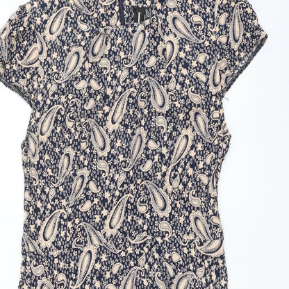 Izabel London Womens Blue Paisley Viscose Skater Dress Size 12 Round Neck Zip