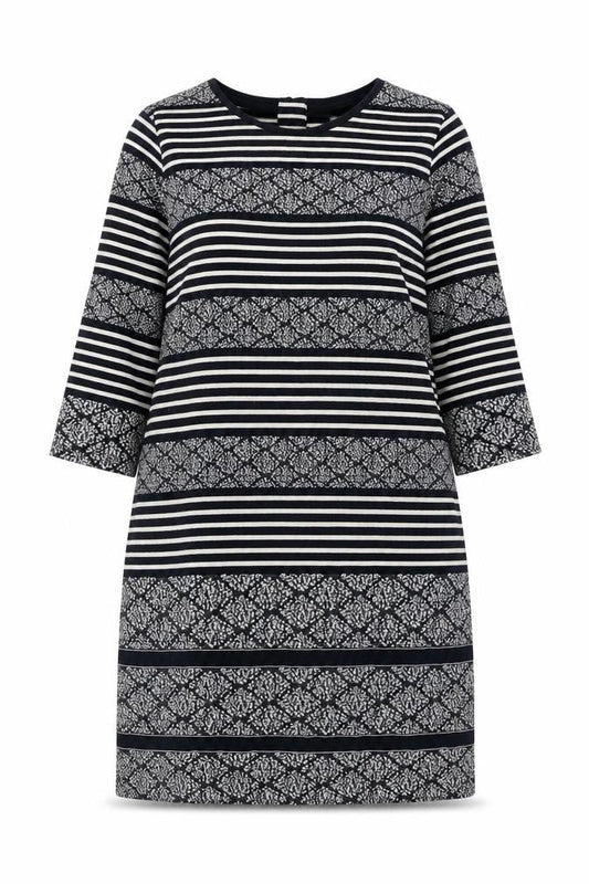 Marks and Spencer Womens Blue Striped Cotton Shift Size 16 Round Neck Zip