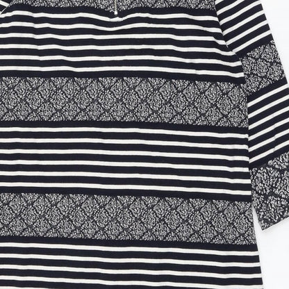 Marks and Spencer Womens Blue Striped Cotton Shift Size 16 Round Neck Zip