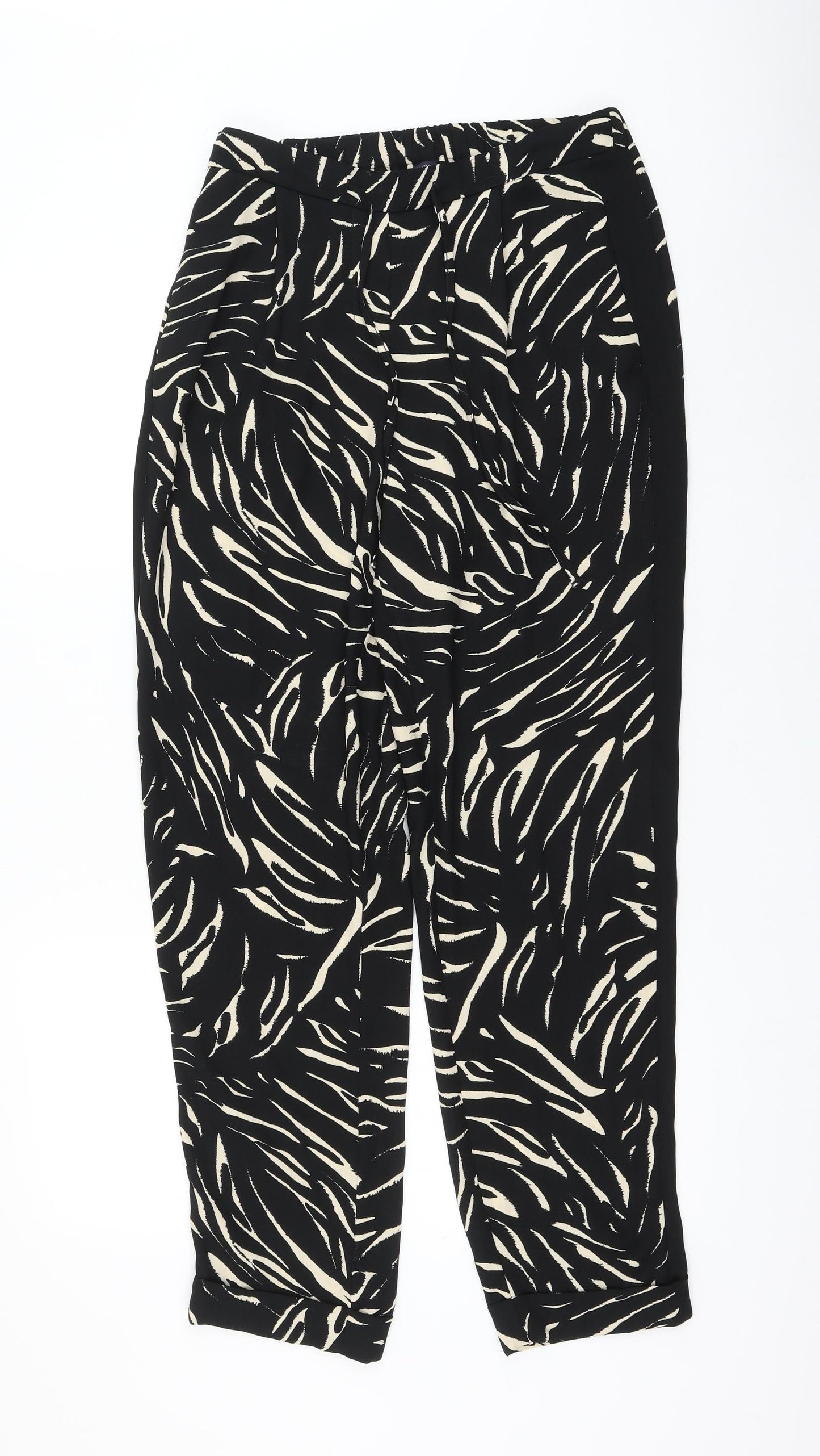 Marks and Spencer Womens Black Animal Print Polyester Trousers Size 10 L30 in Regular Drawstring - Zebra Print