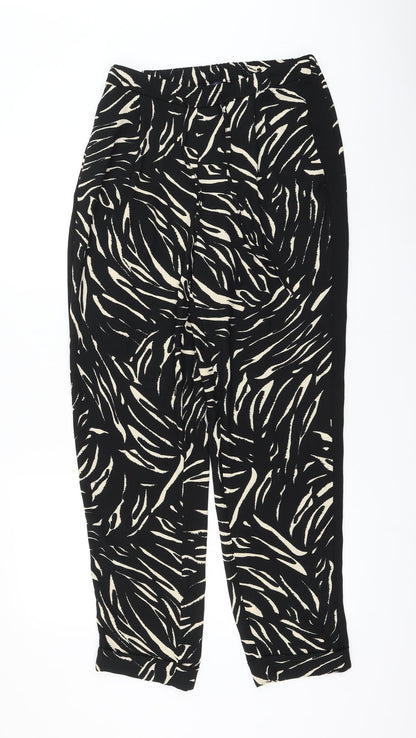 Marks and Spencer Womens Black Animal Print Polyester Trousers Size 10 L30 in Regular Drawstring - Zebra Print