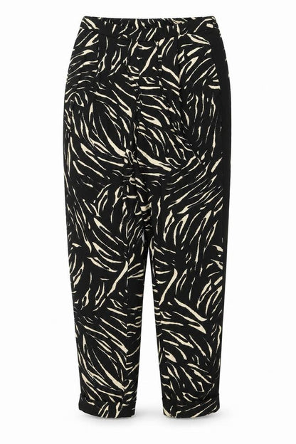Marks and Spencer Womens Black Animal Print Polyester Trousers Size 10 L30 in Regular Drawstring - Zebra Print