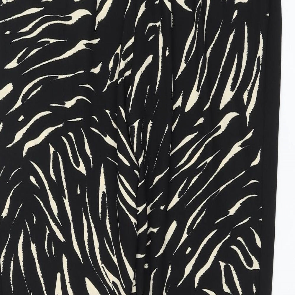 Marks and Spencer Womens Black Animal Print Polyester Trousers Size 10 L30 in Regular Drawstring - Zebra Print