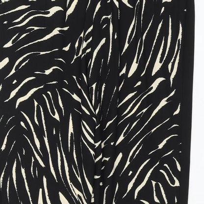 Marks and Spencer Womens Black Animal Print Polyester Trousers Size 10 L30 in Regular Drawstring - Zebra Print