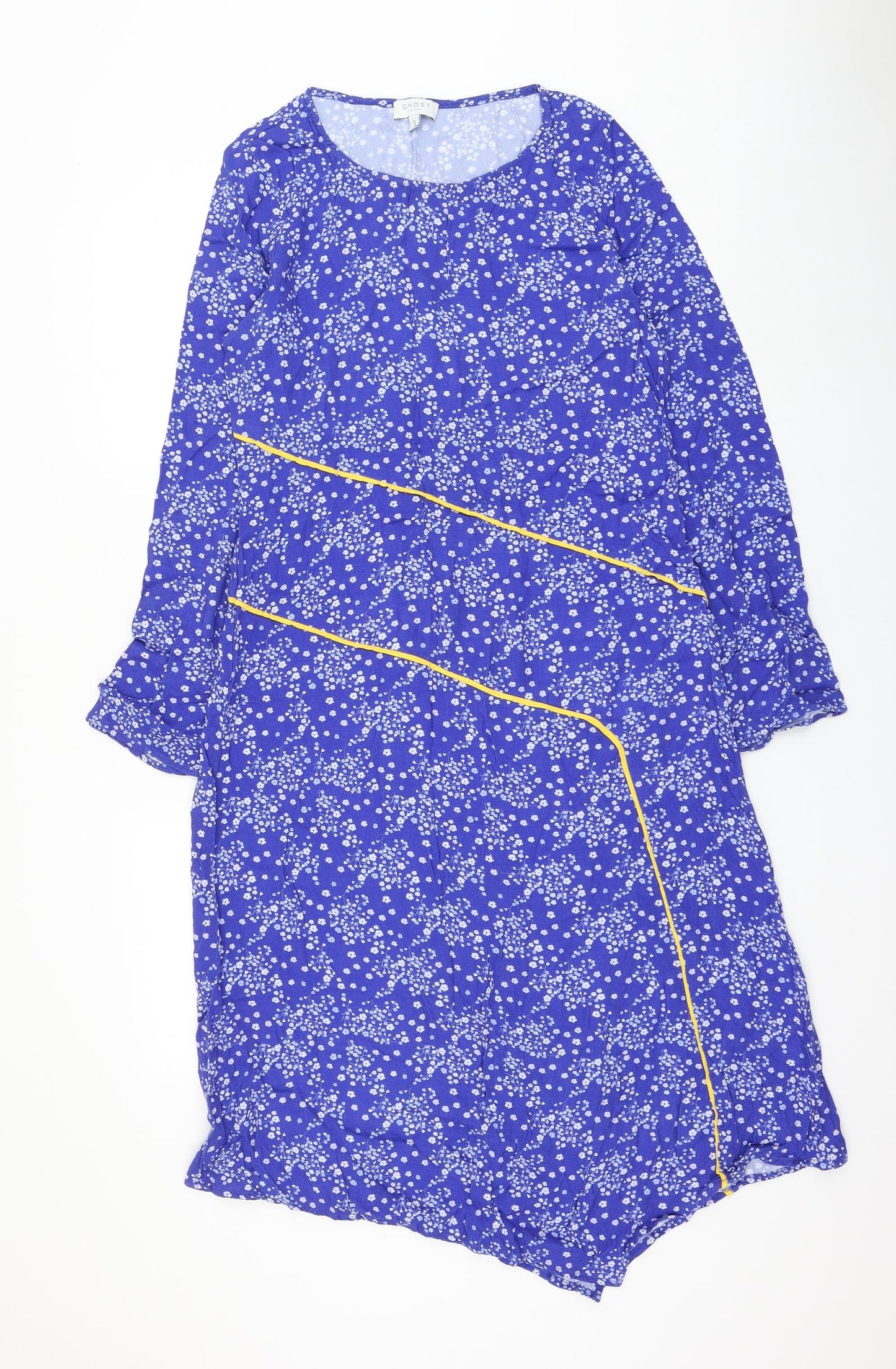 ghos`t Womens Blue Floral Viscose Shift Size S Round Neck Pullover