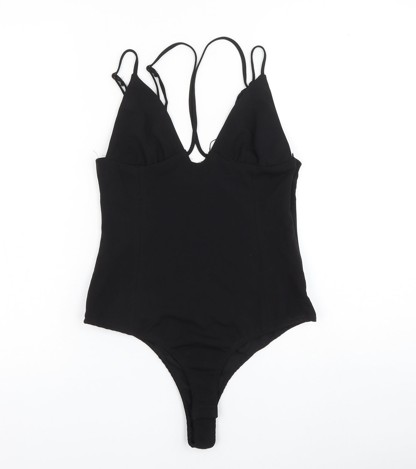 Zara Womens Black Polyester Bodysuit One-Piece Size S Snap