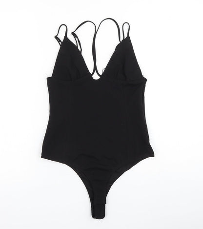 Zara Womens Black Polyester Bodysuit One-Piece Size S Snap
