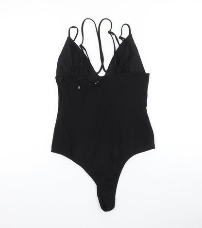 Zara Womens Black Polyester Bodysuit One-Piece Size S Snap