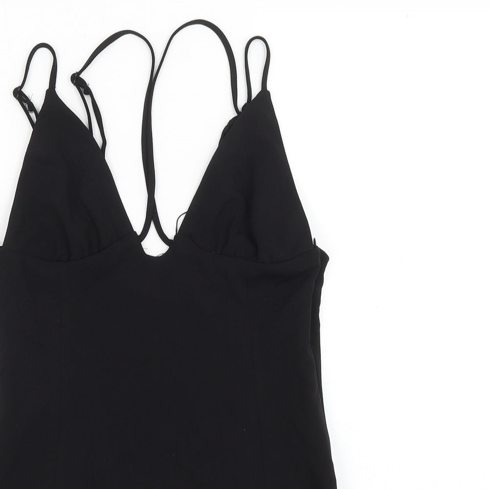 Zara Womens Black Polyester Bodysuit One-Piece Size S Snap