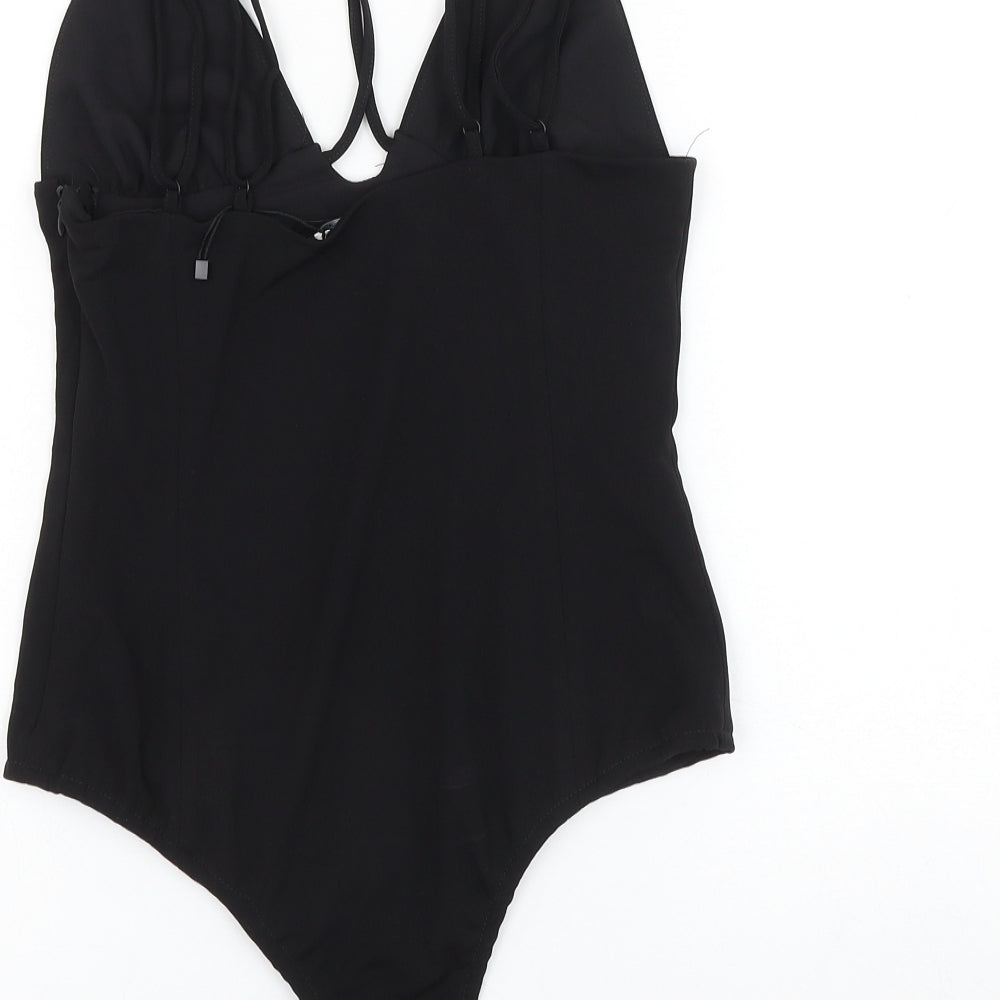 Zara Womens Black Polyester Bodysuit One-Piece Size S Snap