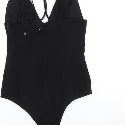 Zara Womens Black Polyester Bodysuit One-Piece Size S Snap