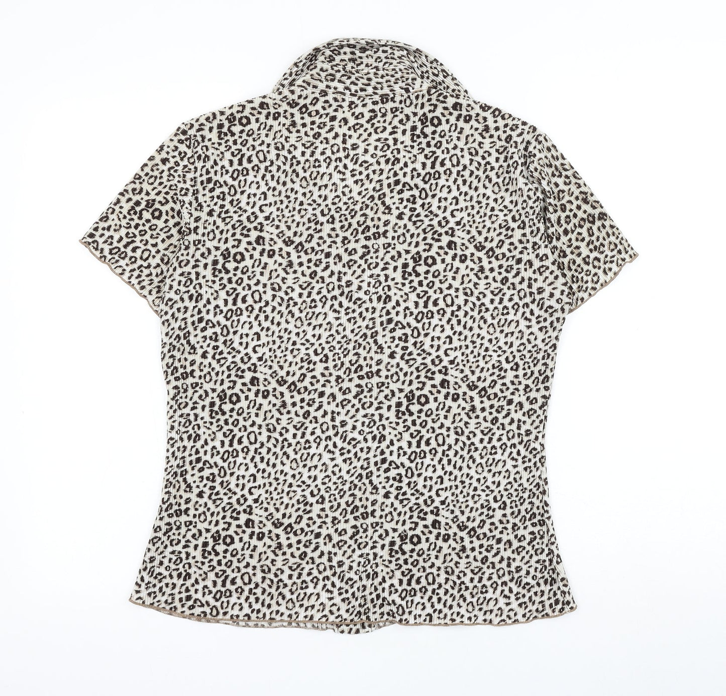 Autonomy Womens Brown Animal Print Polyester Basic Button-Up Size 10 Collared - Leopard Print