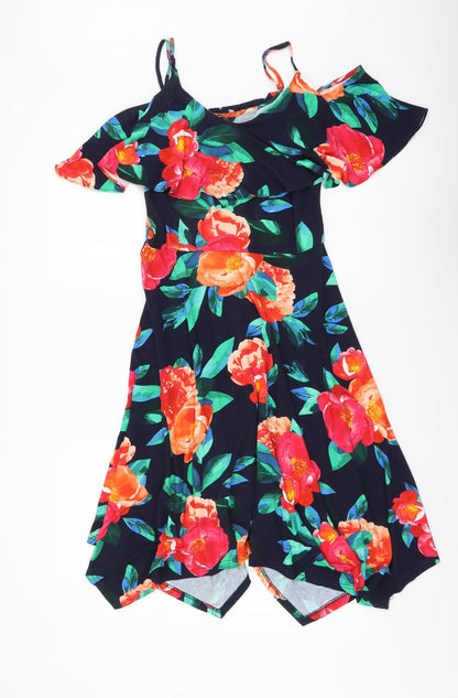 Roman Womens Multicoloured Floral Viscose A-Line Size 10 Sweetheart Pullover - Cold Shoulder