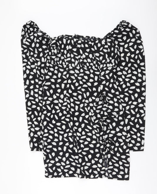 PRETTYLITTLETHING Womens Black Geometric Polyester Mini Size 10 Square Neck Zip