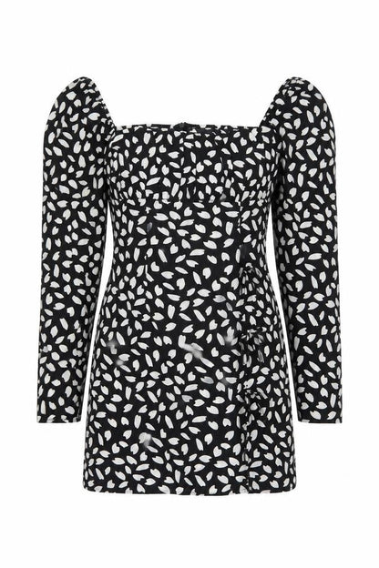PRETTYLITTLETHING Womens Black Geometric Polyester Mini Size 10 Square Neck Zip