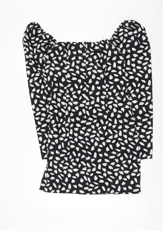 PRETTYLITTLETHING Womens Black Geometric Polyester Mini Size 10 Square Neck Zip