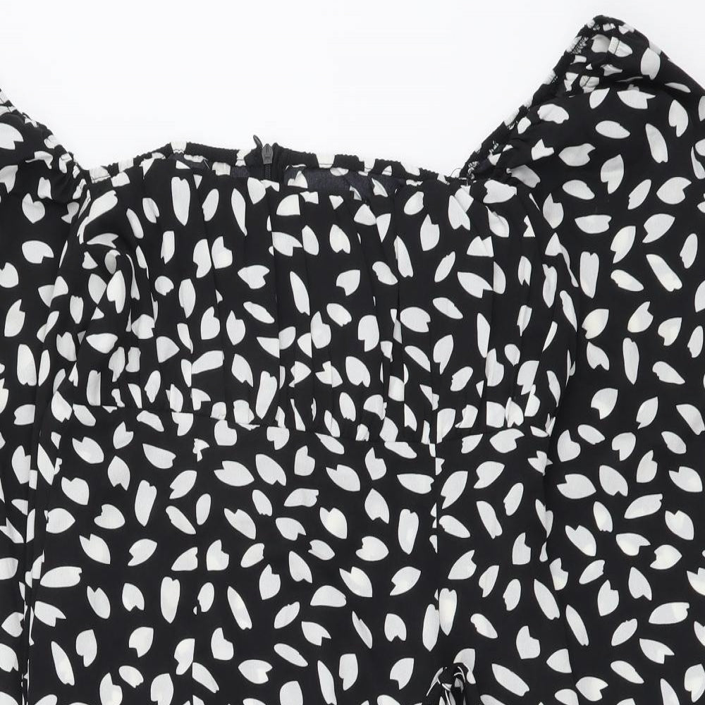 PRETTYLITTLETHING Womens Black Geometric Polyester Mini Size 10 Square Neck Zip