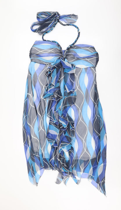 Purple Womens Blue Geometric Polyester Tank Dress Size XL Halter Pullover