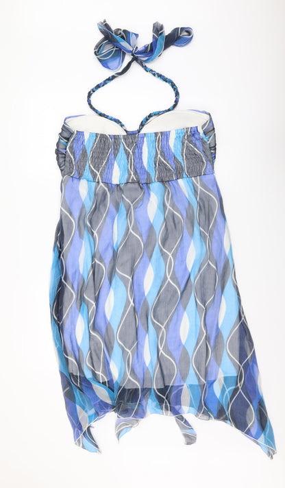 Purple Womens Blue Geometric Polyester Tank Dress Size XL Halter Pullover