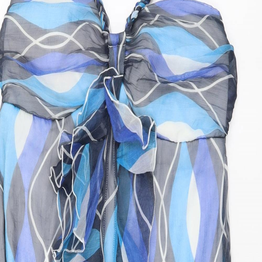 Purple Womens Blue Geometric Polyester Tank Dress Size XL Halter Pullover
