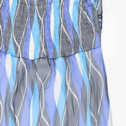 Purple Womens Blue Geometric Polyester Tank Dress Size XL Halter Pullover