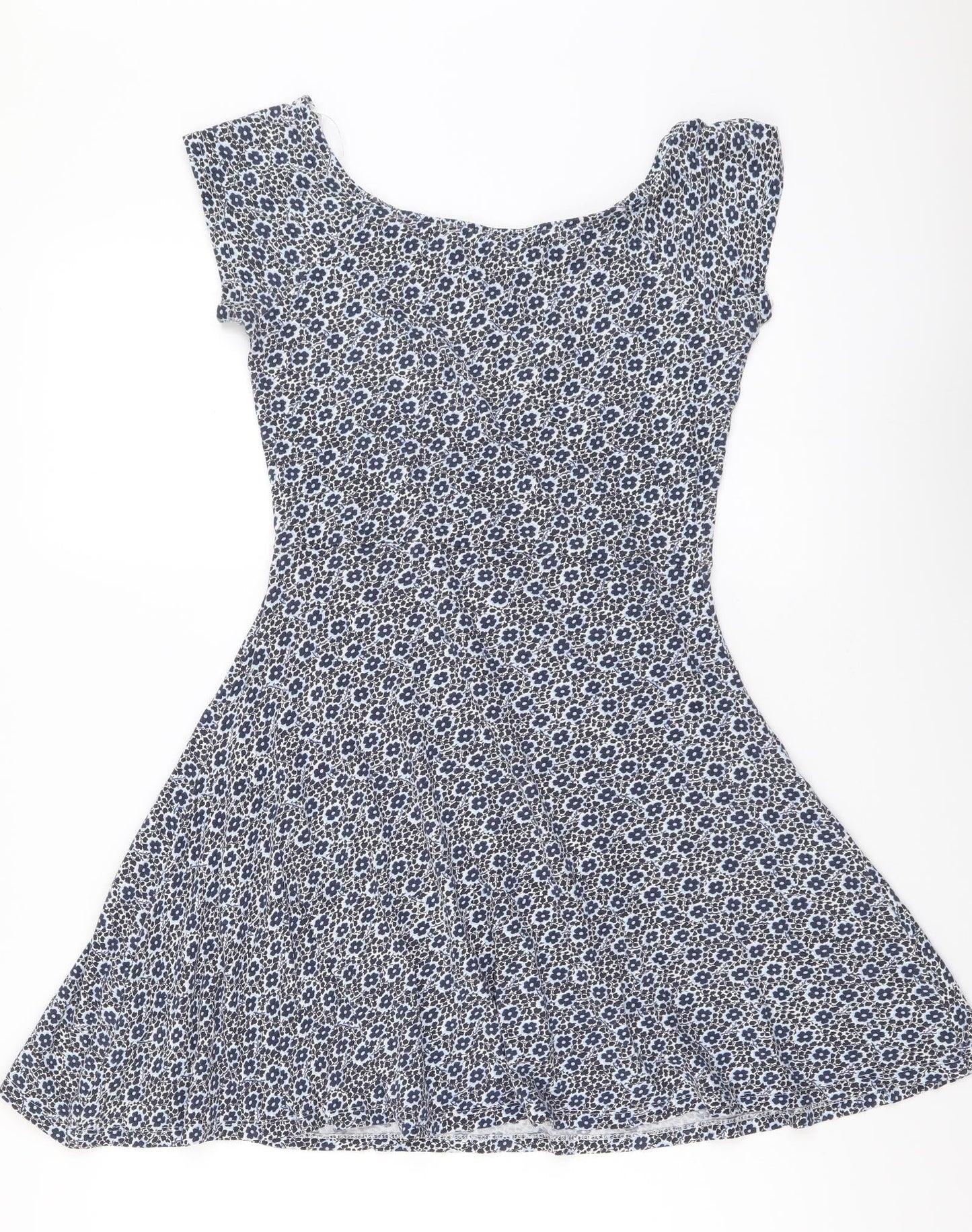 Easy Wear Womens Blue Floral Cotton Mini Size S Boat Neck Pullover