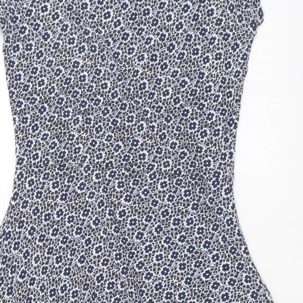 Easy Wear Womens Blue Floral Cotton Mini Size S Boat Neck Pullover