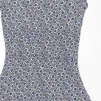Easy Wear Womens Blue Floral Cotton Mini Size S Boat Neck Pullover