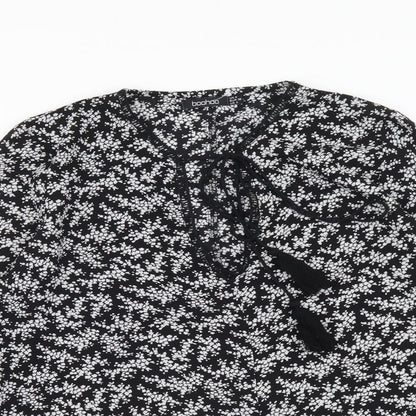 Boohoo Womens Black Geometric Polyester Basic Blouse Size 8 Round Neck