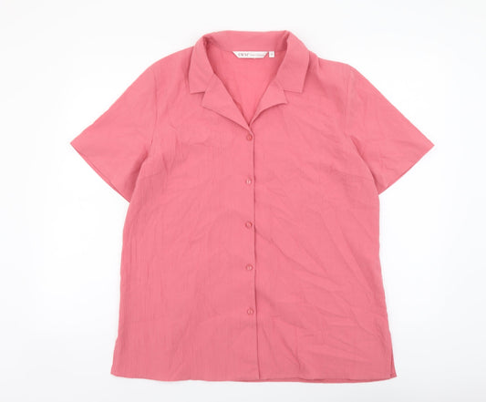 EWM Womens Pink Polyester Basic Button-Up Size 16 Collared