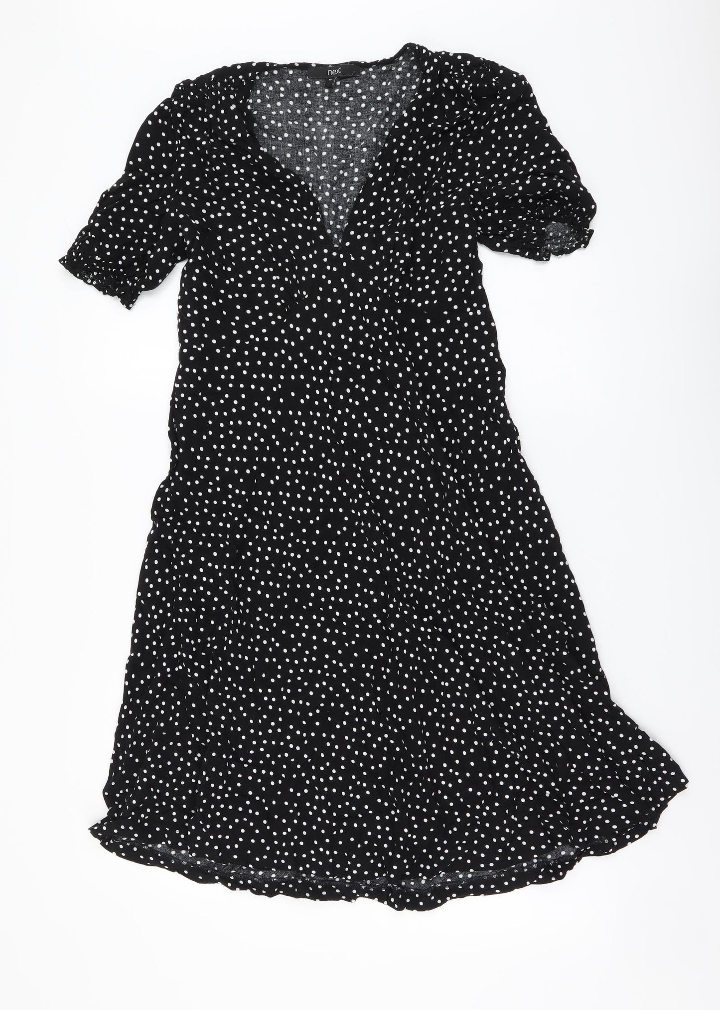 NEXT Womens Black Polka Dot Viscose A-Line Size 10 V-Neck Pullover